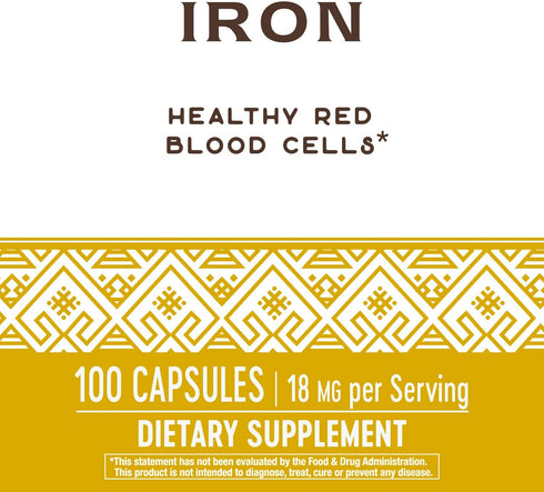 Nature's Way Iron | 18mg Per Serving | Supports Healthy Red Blood Cells | 100 Capsules