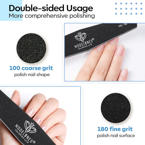 Modelones 8Pcs Nail File and Buffer Set, Professional Double Sided 100/180 Grit Gel Nail File for Acrylic and Natural
