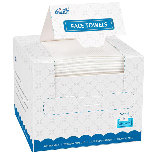 HOMEXCEL Disposable Face Towels - Biodegradable Makeup Remover Dry Wipes, 50 Count for Sensitive Skin