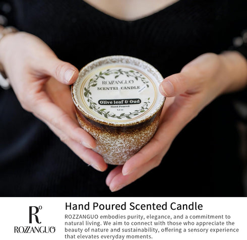 Rozzanguo 100% 5.2oz Luxury Textured Ceramic Jar Scented Candle | Non Toxic Natural Coconut & Soy Wax Blend Cotton Wick