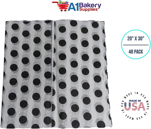 Black and White Polka Dot Tissue Paper, 20 Inch x 30 Inch, 48 Sheets Premium Paper