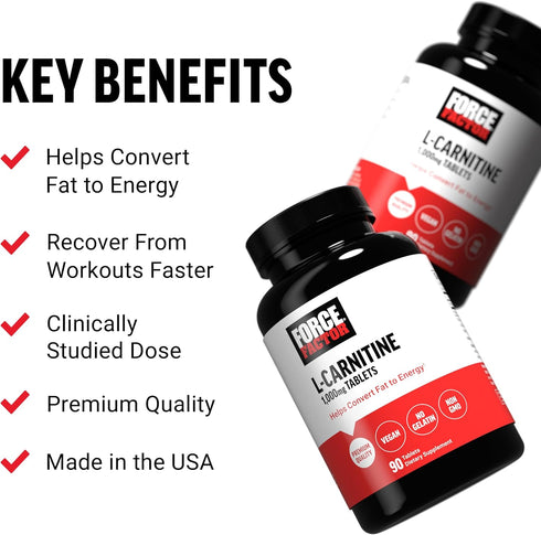 FORCE FACTOR L-Carnitine Supplement, L Carnitine Tartrate 1000mg Capsules to Convert Fat Into Energy