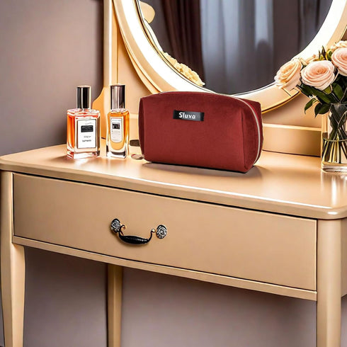 Small Travel Makeup Bags for Women, Wine Red Compact Cosmetic Bag, Travel Accessories