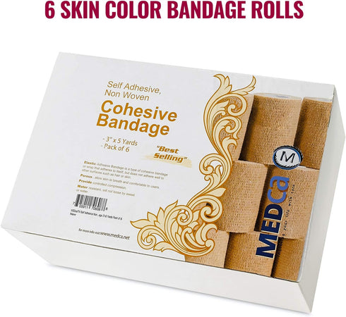 Self Adherent Wrap - Bulk Pack of 6, Athletic Tape Rolls for Ankle Sprains & Swelling