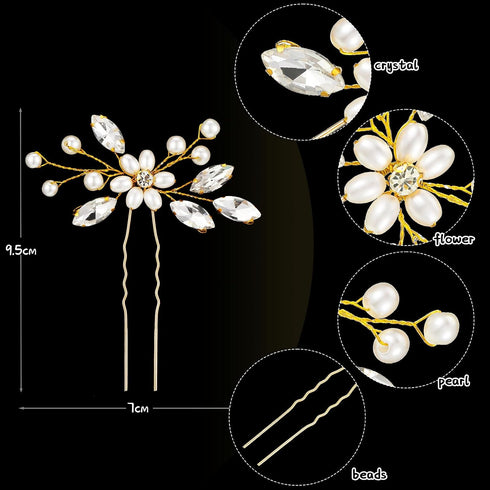 Yeshone 5 Pieces Wedding Hair Comb Bridal Hair Pins Crystal Pearl Hair Accessories Rhinestone Flower Hair Piece for Wedding Bride Women(Gold,Classic Style)