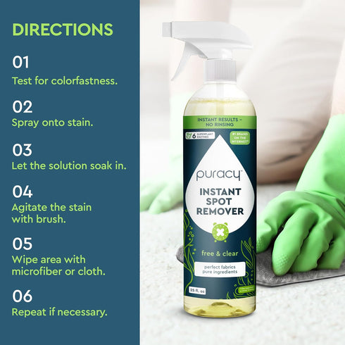 Puracy Stain Remover: Cleaning Spray for Clothes, Natural Spot Cleaner, Laundry Stain Remover, 25oz Free & Clear