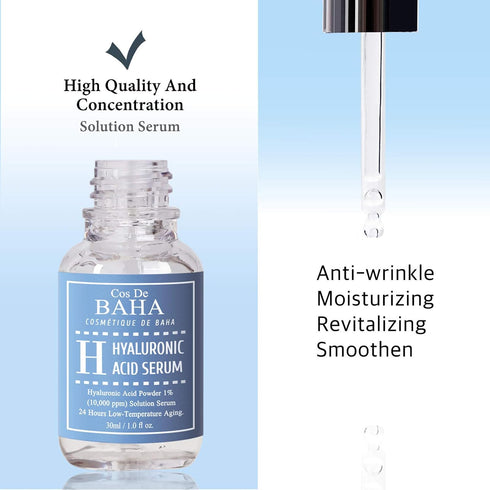 Pure Hyaluronic Acid 1% Serum, 10,000ppm Hydrating Face Serum for Fine Lines, 1 Fl Oz (30ml)