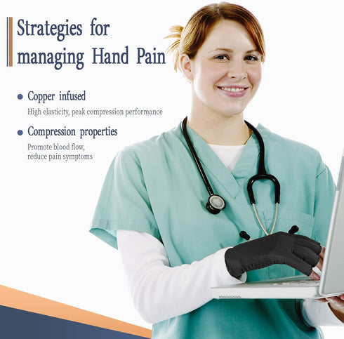 Copper Compression Gloves for Arthritis, Fingerless, Large, Support for Joints, Men Women, Relieve Hand Pain