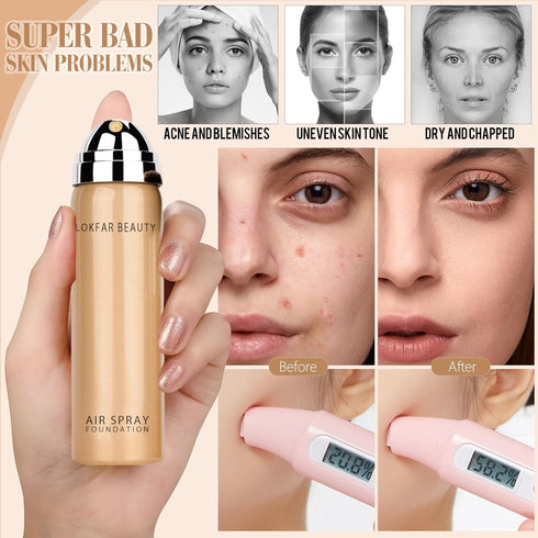 AirBrush Foundation Spray, Silky Mist Makeup Set with Brush, Full Coverage Foundation for Smooth Radiant Finish (#02