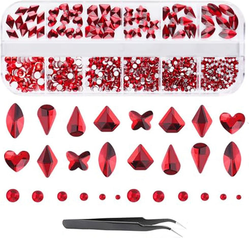 Valentines Nail Rhinestone EBANKU Red Nail Art Crystals, Hearts, Butterfly, 3D Diamond Stone Gems with Tweezer