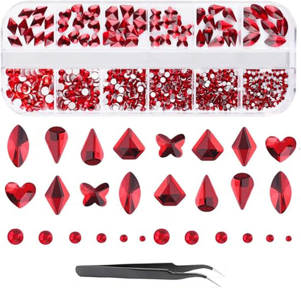 Valentines Nail Rhinestone EBANKU Red Nail Art Crystals, Hearts, Butterfly, 3D Diamond Stone Gems with Tweezer