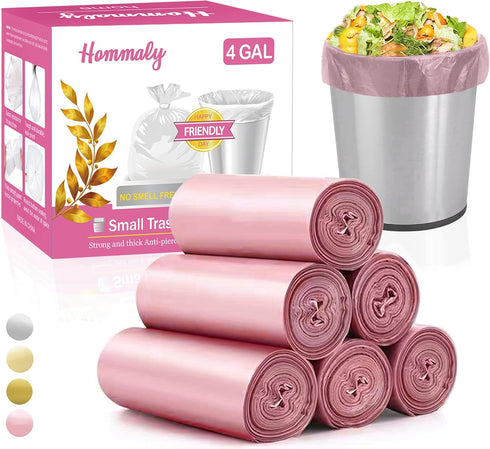 4 Gallon Pink Trash Bags, 180pcs, Strong Garbage Bags for Bathroom, Home, Office, Fit 12-15 Liter
