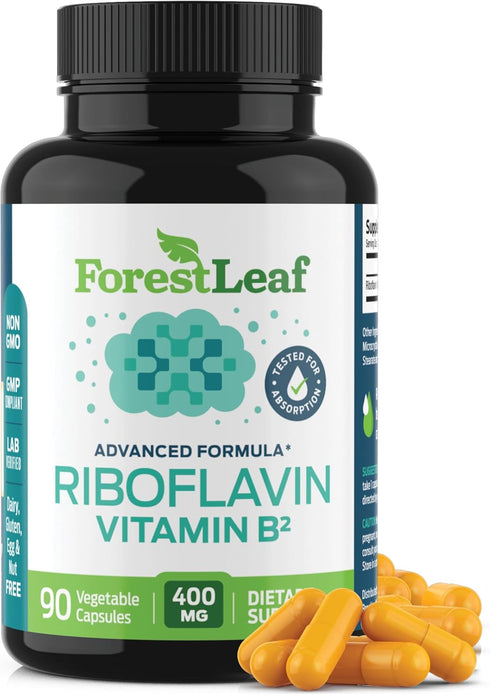 ForestLeaf Vitamin B2 Riboflavin 400mg - 90 Count - Energy, Skin & Cellular Health Support