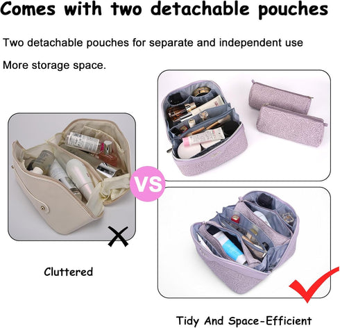 Travel Makeup Bag for Women, 3 Set Large Capacity Cosmetic Bags with Divider - Toiletry Bag 01-Z-Violet
