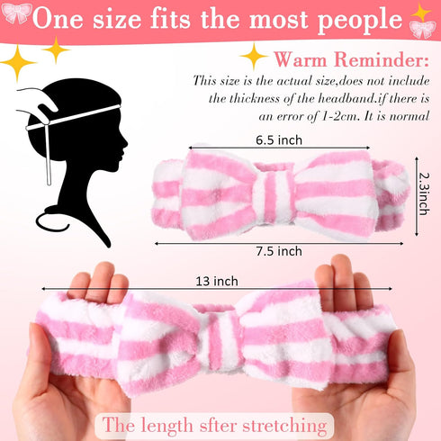 WILLBOND 24 Pack Spa Headband Bow Hair Band Facial Makeup Headband Women Face Wash Headband Adjustable Skincare Headbands Flannel Towel Soft Head Wraps for Girls Shower Washing Face (Cute Pattern)