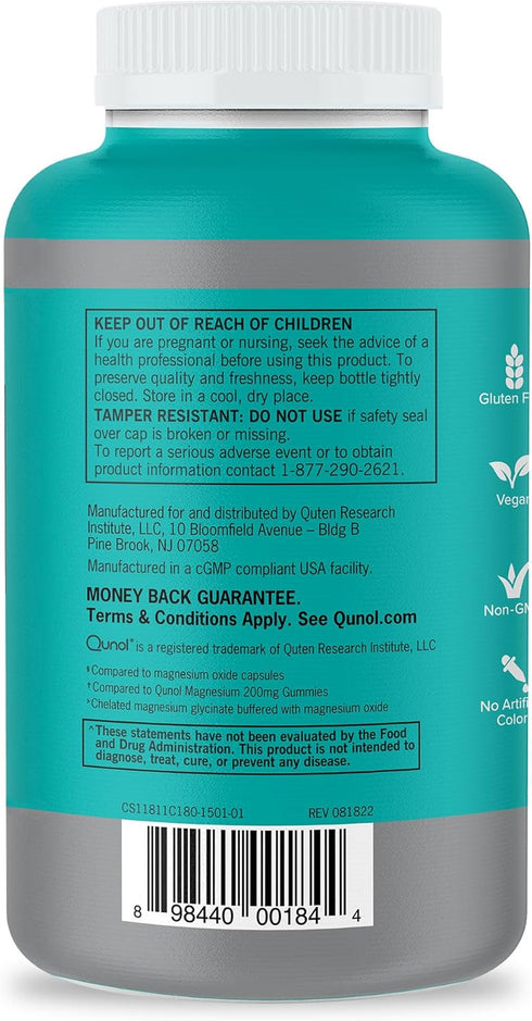 Qunol Magnesium Capsules 420mg - 180 Count High Absorption Extra Strength Supplement for Bone and Muscle Health