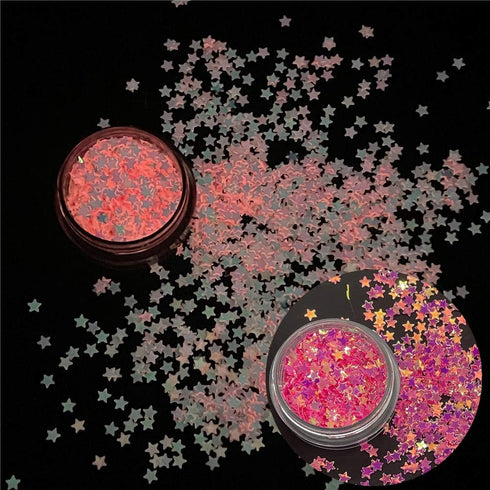 PrettyG 5 Boxes Set Luminous Star Nail Art Glitter, Glow in The Dark 3D Holographic Sparky Star Shape Stickers for DIY