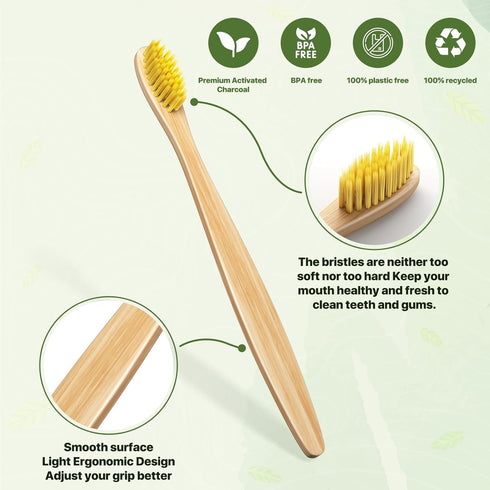 10 Color Soft Bristles Natural Bamboo Toothbrushes Set - Premium BPA Free, Eco-Friendly, Vegan, Biodegradable