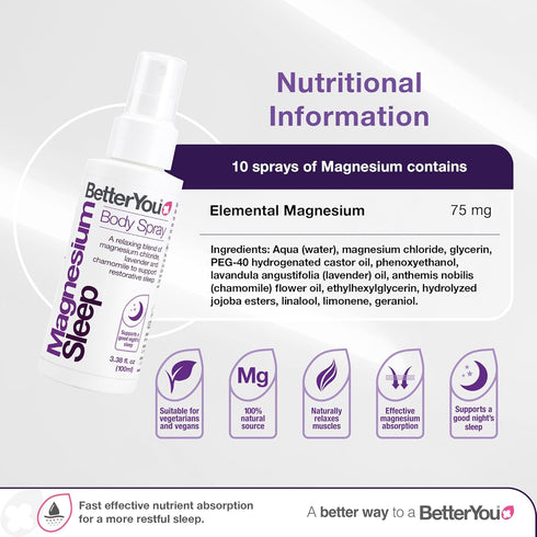 BetterYou Magnesium Sleep Body Spray, 3.38 oz - Lavender and Chamomile