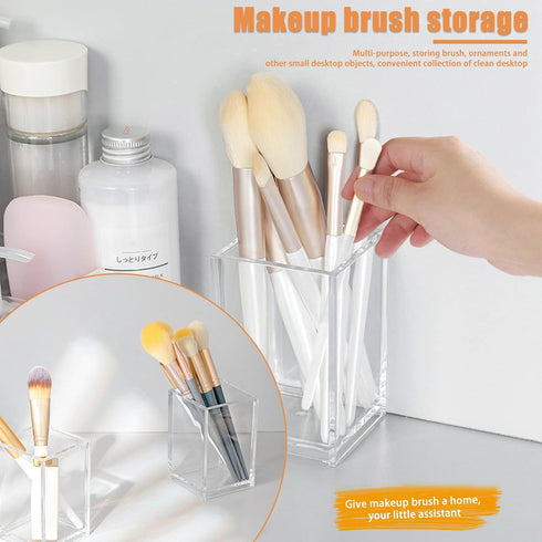 Cerpourt 3 Pack Clear Acrylic Makeup Brush Holder,Acrylic Cosmetic Brushes Storage Organizer,Pencil Pen Holder Cup for Desk,Modern Design Desk Accessories for Office School Home Supplies by Cerpourt