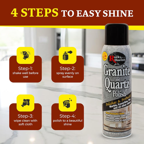 Surface,18oz.Can Countertop, Pack 2 Rock Doctor Granite Polish Spray and Polish Tile, Marble, Kitchen and Natural Stone