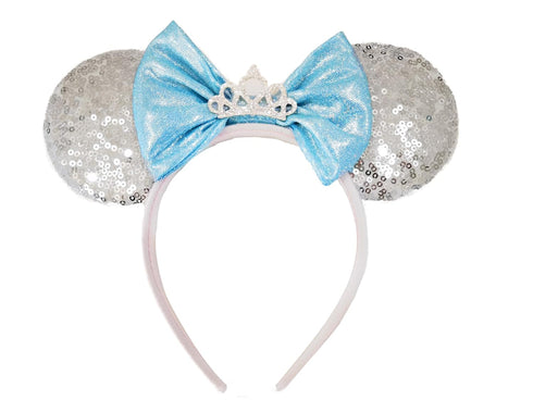 XINXIYAN Mouse Ears Headbands for Women, Glitter Sequin Bow Headband for Birthday Party (Silver)
