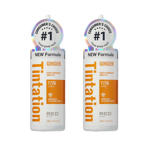Red by Kiss Tintation Semi-Permanent Hair Color, Aloe Vera Water Based, Long-Lasting Dye (Ginger, 2 Pk, 5 Fl Oz)