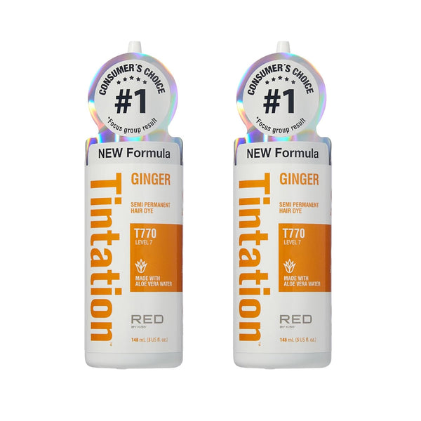 Red by Kiss Tintation Semi-Permanent Hair Color, Aloe Vera Water Based, Long-Lasting Dye (Ginger, 2 Pk, 5 Fl Oz)