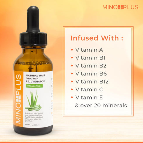 Natural Hair Growth Serum, 60ml / 2fl oz, For Longer, Stronger, Thicker Hair, with Aloe Vera
