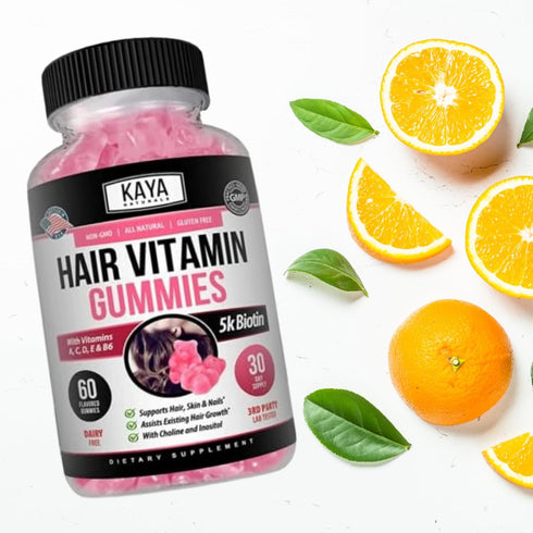 Kaya Naturals Hair Growth Gummies - Biotin 5000mcg Vitamins for Healthy Hair, Skin, Nails - 60 Count, Blueberry Flavor