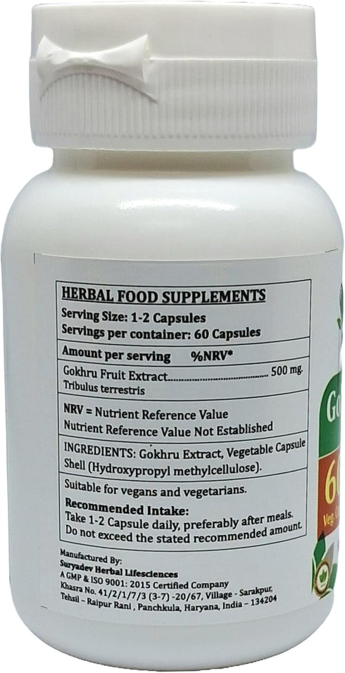 Satya Naturals 500 60 10:1 (1 60 Gokhru Forte Capsules mg. Veg. Capsule | Gokharu (Tribulus Terrestris) Extract