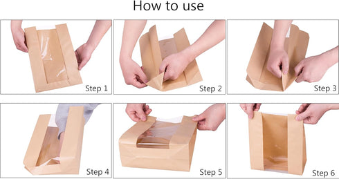 50 Packs Large Paper Bread Bags for Homemade Bread, Kraft Paper Bakery Bags with Window for Sourdough Toast Packing