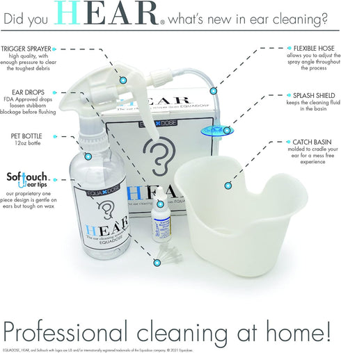 EQUADOSE Complete Ear Cleaning System Hear Earwax Removal Kit, Safe Irrigation Tool for Gentle Ear Care, Professional