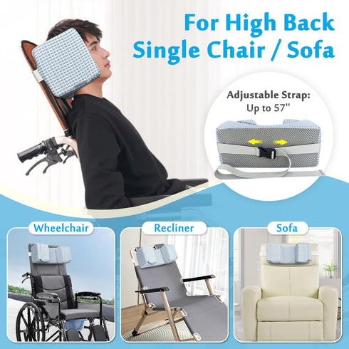 AOSSA Wheelchair Headrest for High Back Wheelchair & Recliner - Adjustable U Shaped Head Support Pillow with Cooling