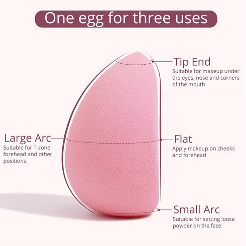 BEAKEY Flat Duo Makeup Sponge Set of 6 - Super Soft 0 Latex Blending Sponge for Flawless Application, Pink