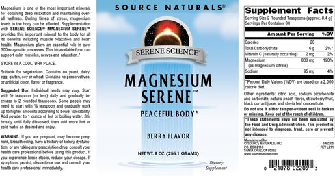 Source Naturals Serene Science Magnesium, Serene Berry Flavored, 9 Ounces