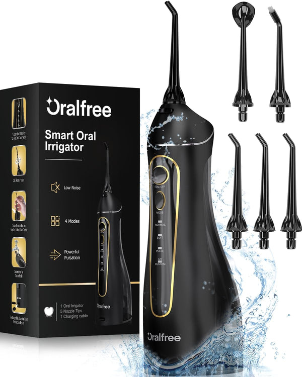 Oralfree Cordless Water Dental Flosser Teeth Pick - Portable Rechargeable Oral Irrigator for Travel, IPX7 Waterproof