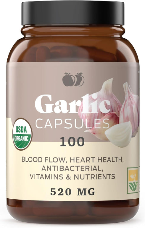 Complete Natural Products Organic Garlic Capsules 100 Count, 520mg Vegetarian Pills Supplement, Garlic Powder & Extract