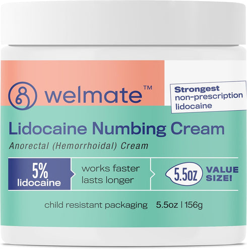WELMATE 5% Lidocaine Numbing Cream Maximum Strength, Topical Anesthetic for Aches, Itching, Soreness, Tattoos, 5.5 Oz