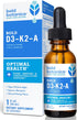 D3-K2-A Liquid Vitamin Complex, Vegan Vitamin D3 from Organic Algae with K2 (MK7) and Vitamin A, Natural Orange Flavor