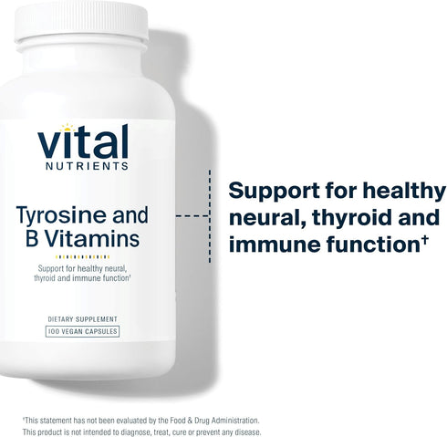Vital Nutrients Tyrosine and B Vitamins, Thyroid, Immune, Nerve Support Formula, 100 Capsules
