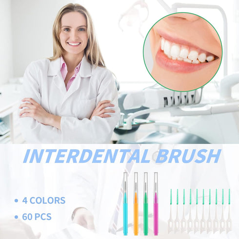 Interdental Brush Set, 100Pcs Soft Braces Brushes, 40Pcs Tooth Flossing Heads, 60pcs Disposable Flossers