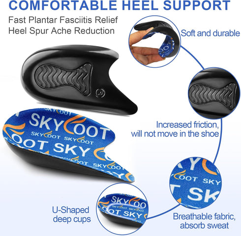 Skyfoot Heel Cups for Achilles Tendonitis, Heel Bone Spurs, Orthotic Inserts for Heel Pain Relief for Women and Men