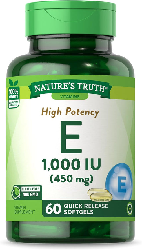 Nature's Truth Vitamin E Softgels, 1000 IU, 60 Count, Non-GMO & Gluten Free Supplement