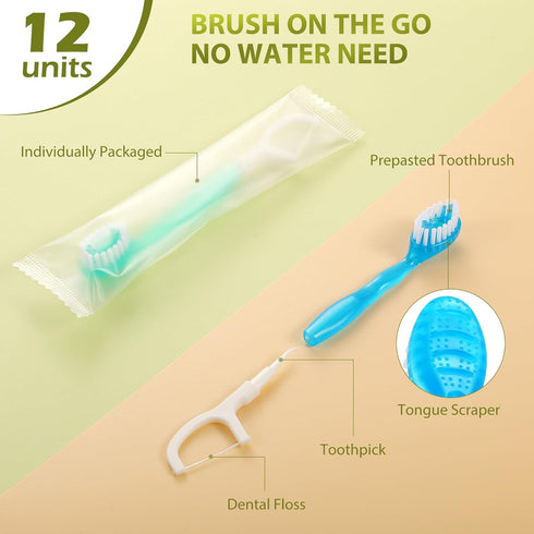 Disposable Toothbrush, Complete Oral Care All in One, Includes Toothpaste, Tongue Cleaner, Pack of 24