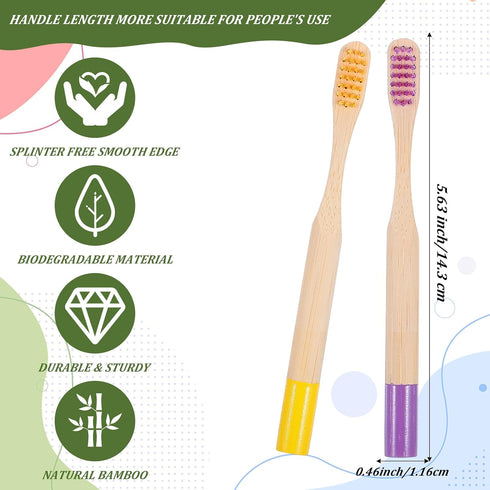 Hadnves 6 Set PCS Kids Bamboo Toothbrushes Soft Bristles Natural Wooden Round Handle Tooth Brush Children Toothbrush