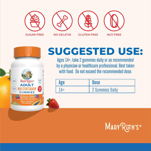 Gummy 60 Count MaryRuth Organics Multivitamin for Women and Men | Sugar Free | Adult Multimineral with Vitamin C | D