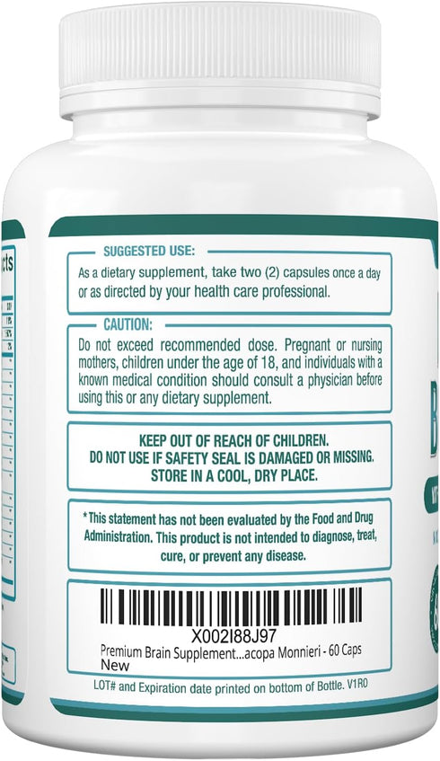 Premium Brain Supplement, Nootropic Brain Booster for Focus, Clarity, Memory, 60 Caps