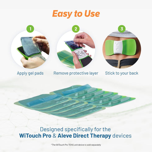 TENS Unit Replacement Gel Pads, WiTouch Pro & Aleve Direct Therapy, Reusable Self-Adhesive (10 Gel Pads)