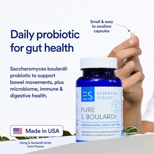 Essential Stacks Saccharomyces Boulardii Probiotics (Non-GMO & Gluten Free) - 5 Billion CFUs (60 Capsules)